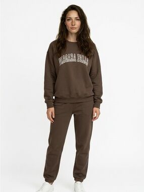 Impressions Brown Crewneck Sweatshirt with White 'Niagara Falls' Print